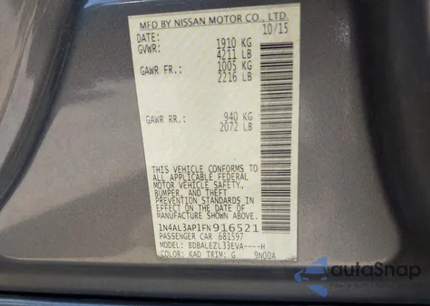 2015 Nissan Altima 2.5 S from USA, damaged, VIN 1N4AL3AP1FN916521